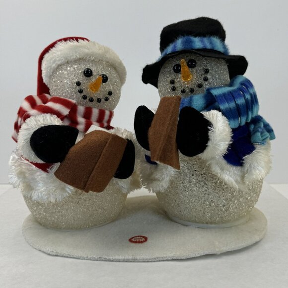 Vtg Lighted Animated Music Snowman Duo Melted Plastic Popcorn Winter Wonderland - Picture 1 of 14
